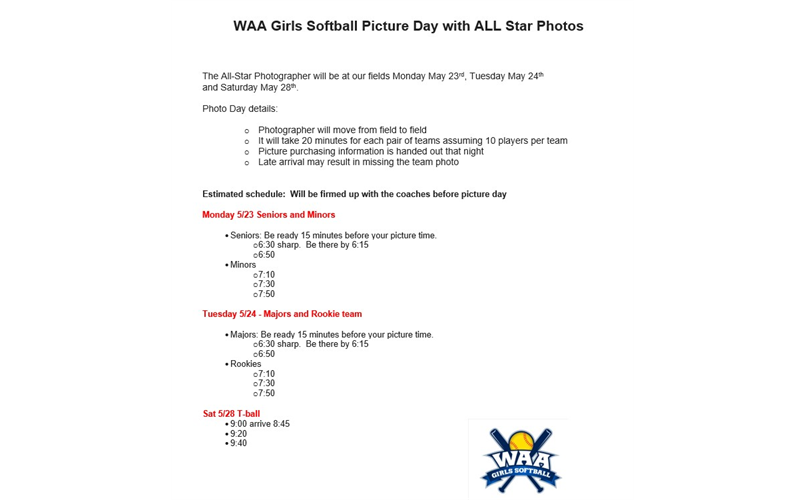 Picture Days - See Sheet for all the details